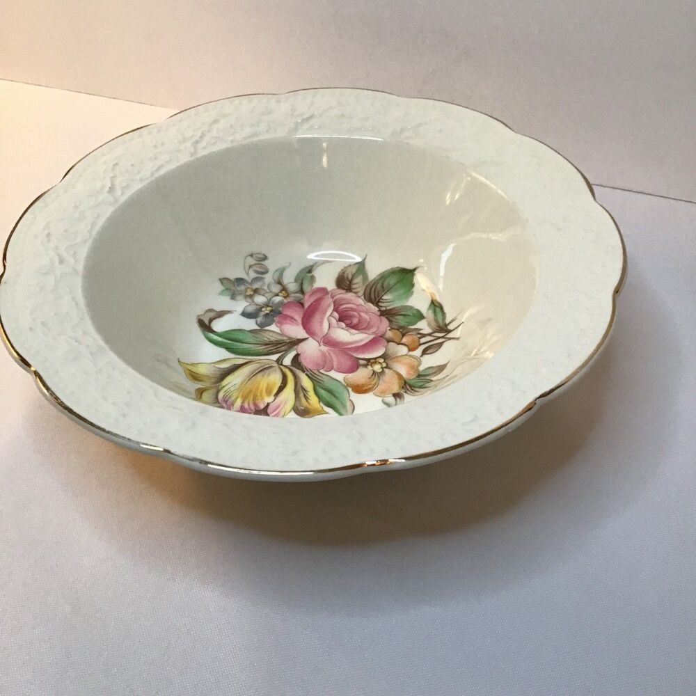 Vintage Edwin Knowles 9" Round Bowl KNO30 Floral w/Gold Trim